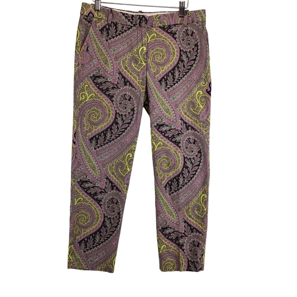 J.Crew Cafe Capri Pants Paisley Print Size 6 Purple & Black‎ Soveriegn